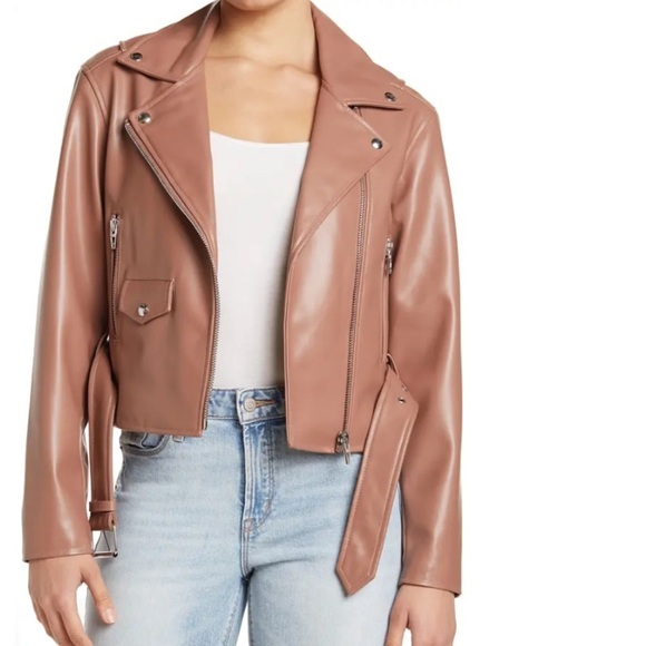 Blank NYC Belted Faux Leather Crop Moto Jacket - Picture 1 of 12